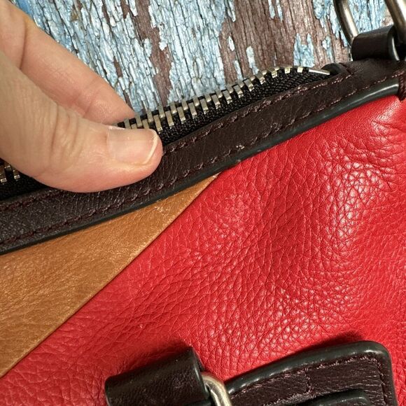 FOSSIL Dawson Red Multi Leather Convertible Satchel Shoulder Bag Crossbody - Picture 2 of 4